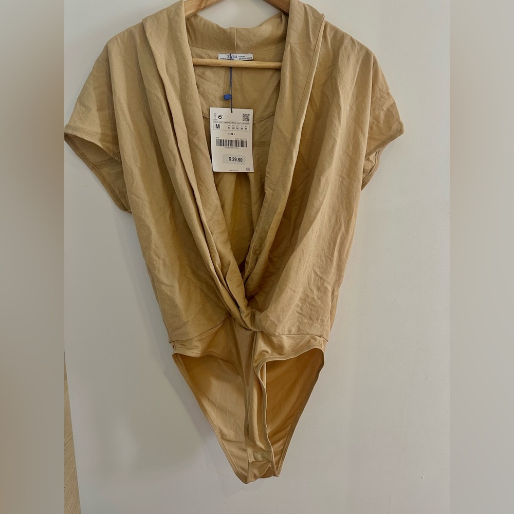 Zara Beige Draped Bodysuit